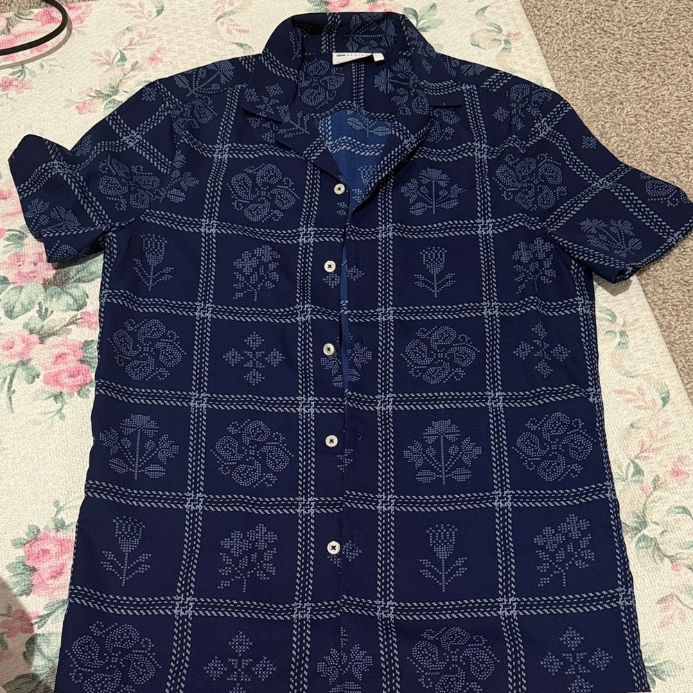 Navy Blue Patterned Men's Shirt